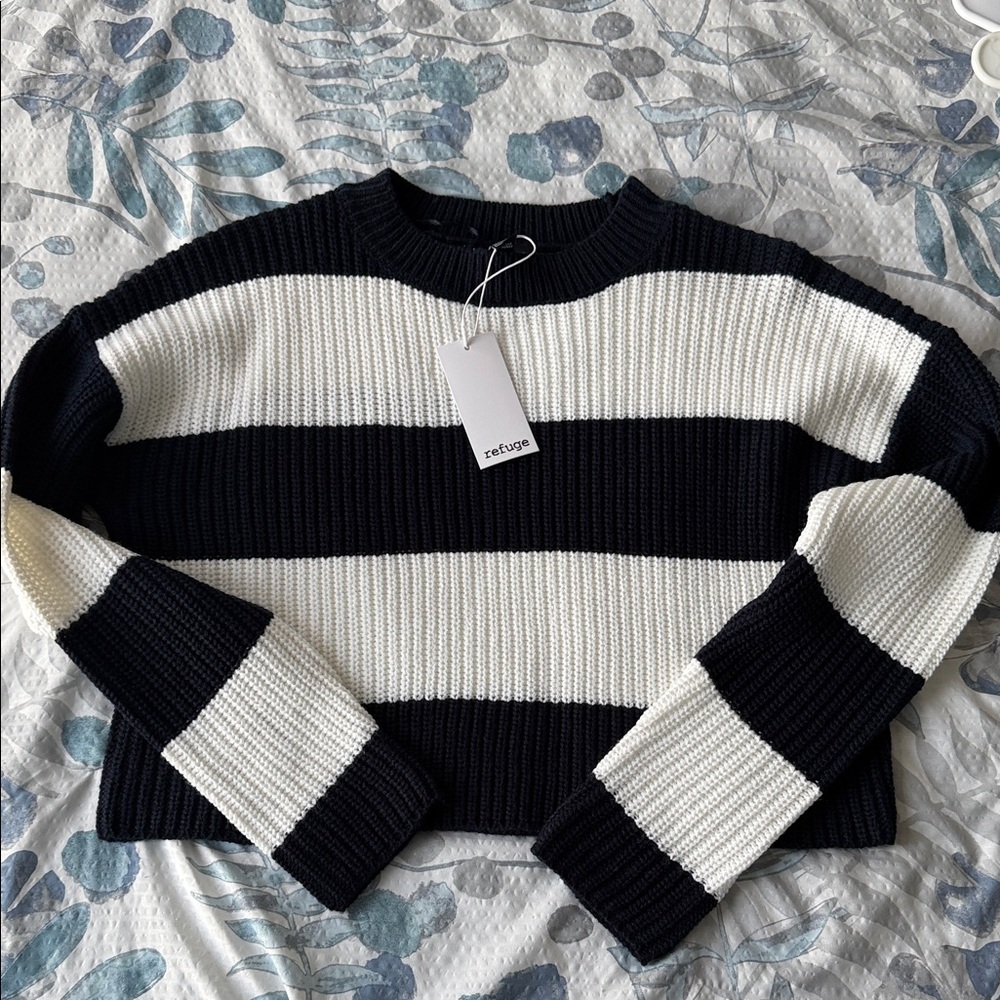 Striped Navy Blue and White Women's Sweater
